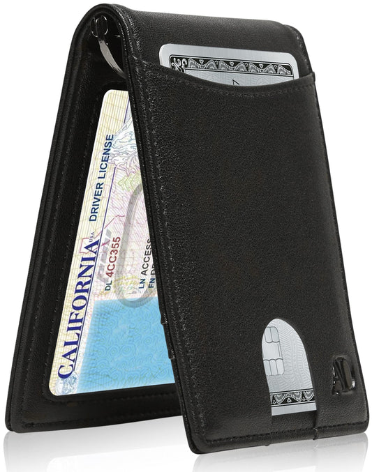 Vegan Leather Money Clip Wallet – Pull-Strap Access, Holds 7 Cards