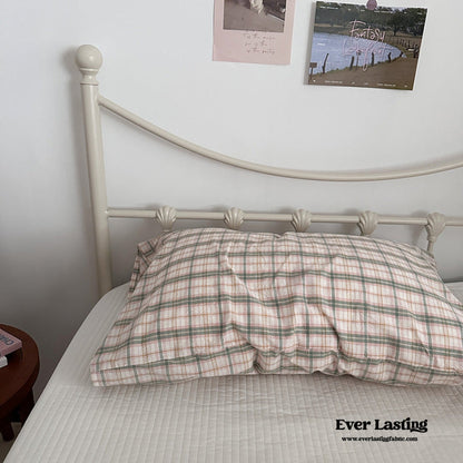 Muted Blush Cotton Pillowcase / Pink Striped