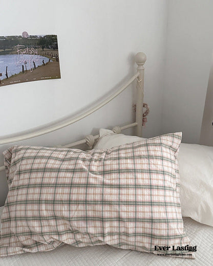 Muted Blush Cotton Pillowcase / Pink Striped