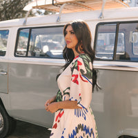 Natural Print V Neck Mini Dress - FINAL SALE