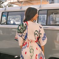 Natural Print V Neck Mini Dress - FINAL SALE