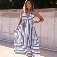 Navy and White Striped Tie Front Midi Dress - FINAL SALE