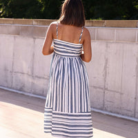Navy and White Striped Tie Front Midi Dress - FINAL SALE
