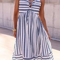 Navy and White Striped Tie Front Midi Dress - FINAL SALE