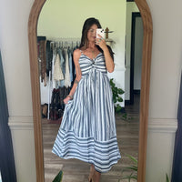 Navy and White Striped Tie Front Midi Dress - FINAL SALE