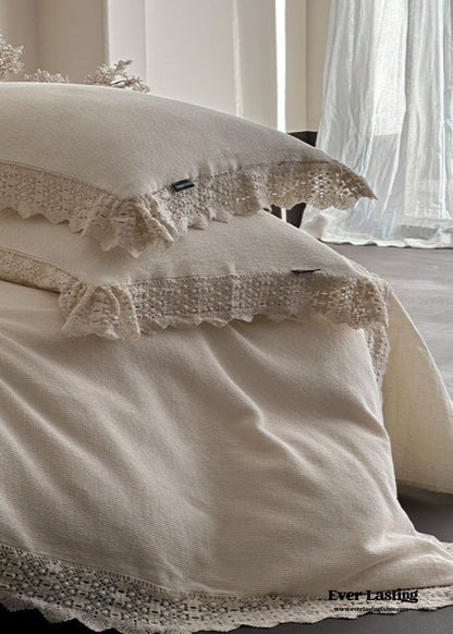 Nora Lace Double Gauze Ruffle Bedding Set / Beige