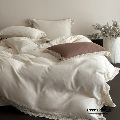 Nora Lace Double Gauze Ruffle Bedding Set / Brown