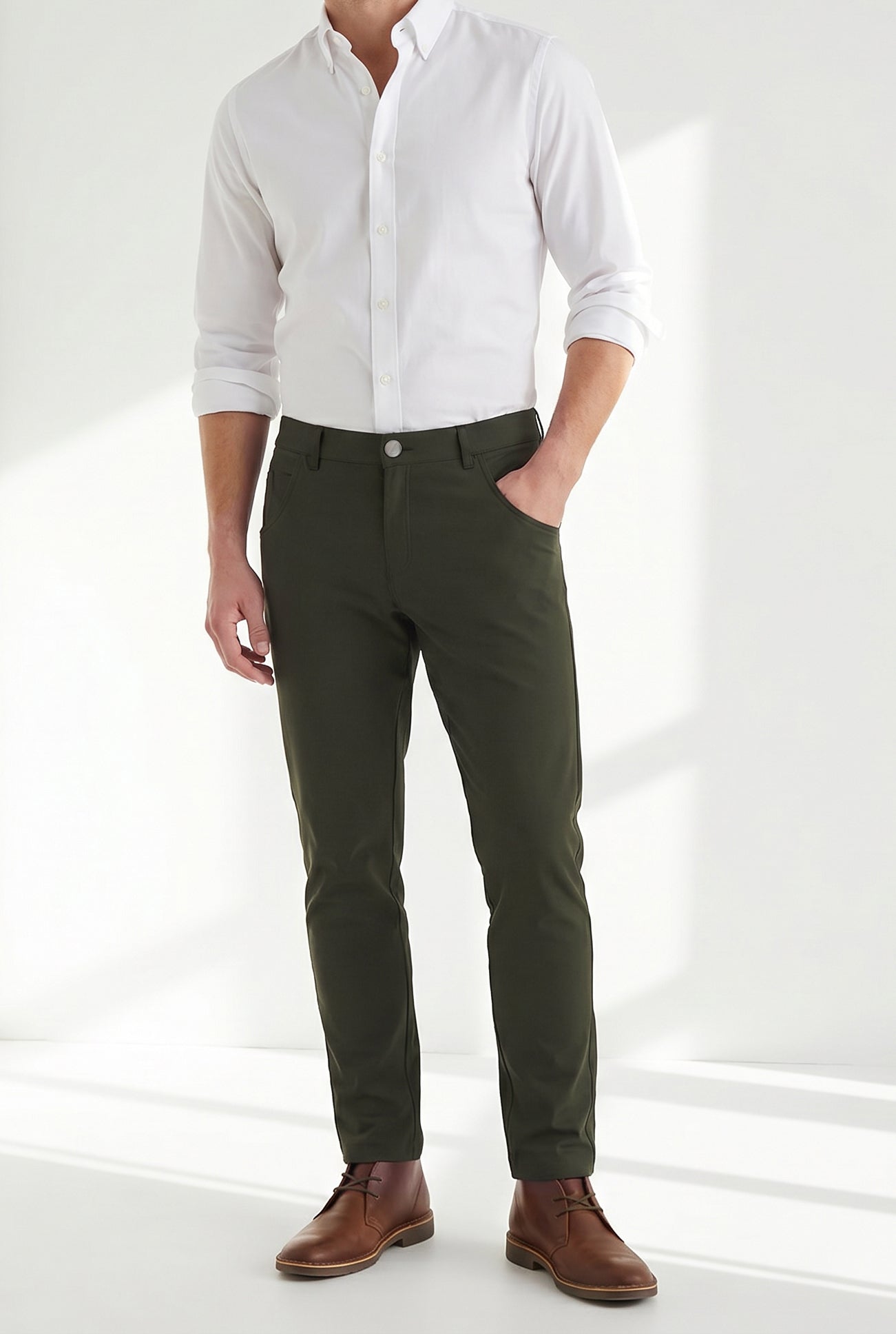 NEW & UPDATED Super - Stretch Men's Chinos //Casual// Olive - Performance Collection