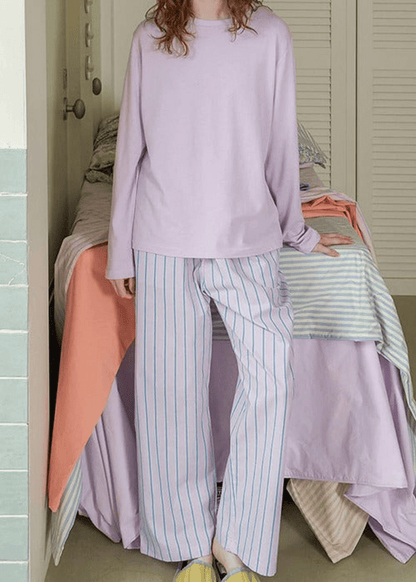 Pastel Striped Pajama Set / Purple