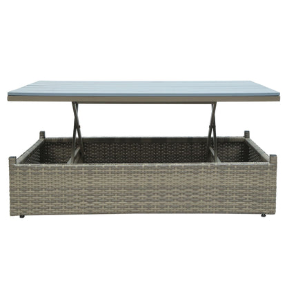 Patio Furniture Sets;  5-Piece Patio Wicker Sofa with Adustable Backrest;  Cushions;  Ottomans and Lift Top Coffee Table