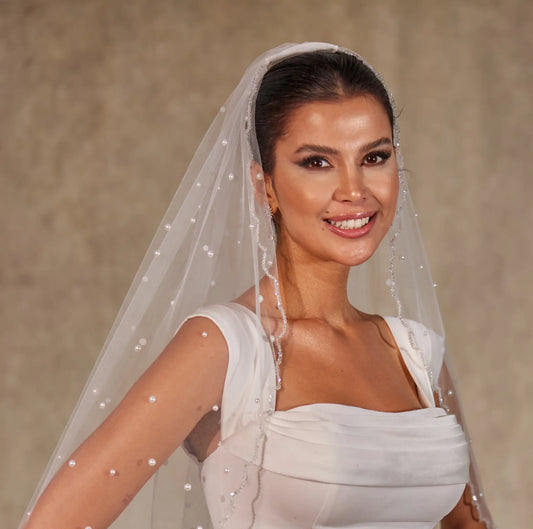 Pearl Wedding Veil, Cathedral Veil- D238
