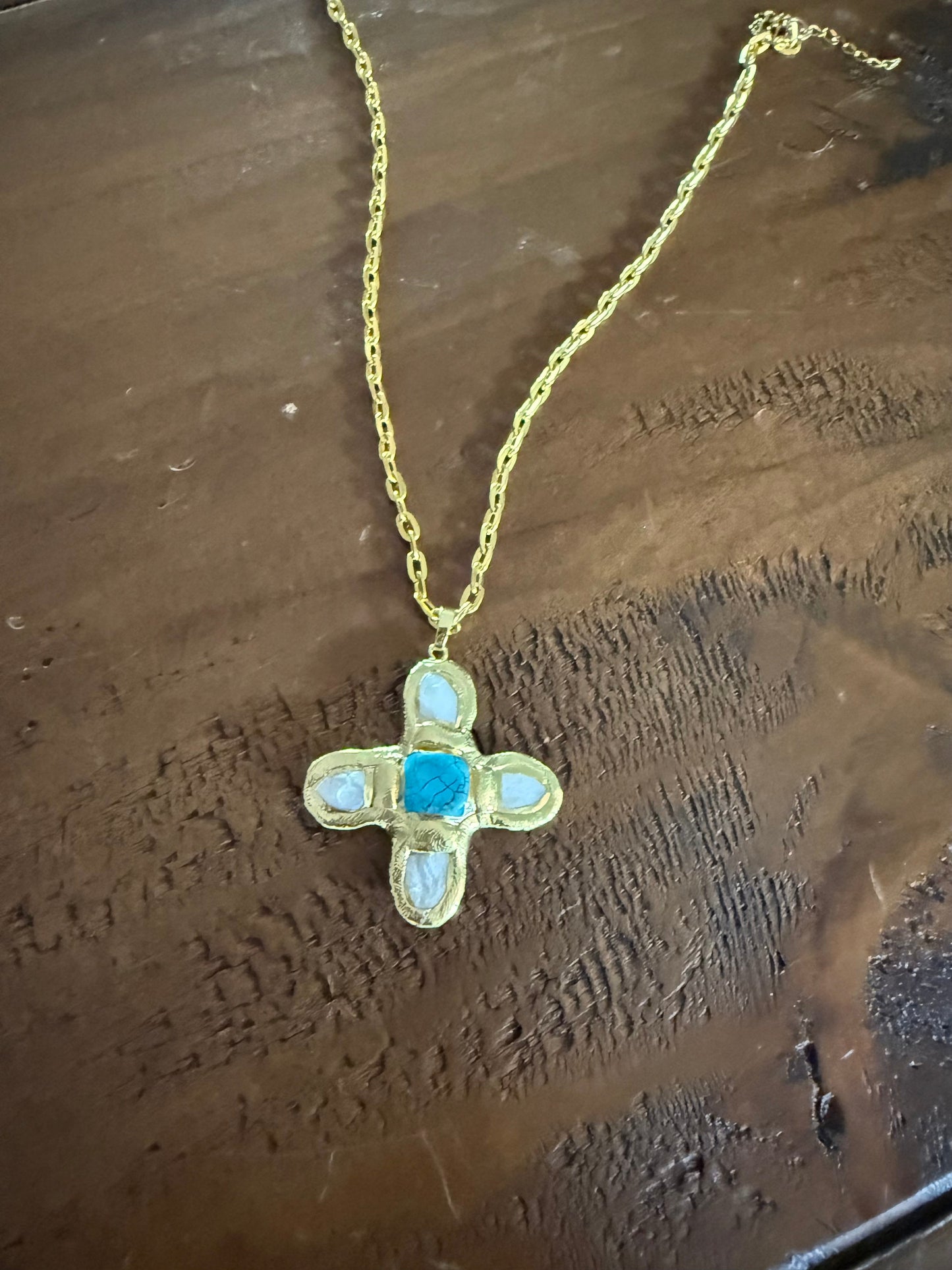 Pearl and Turquoise Cross Pendant