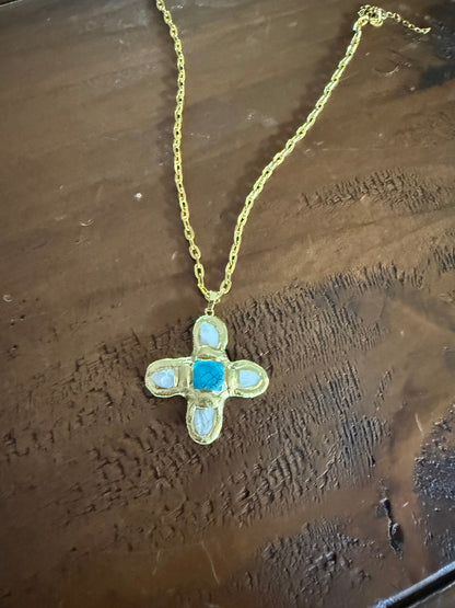 Pearl and Turquoise Cross Pendant