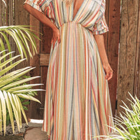 Pink Multi Stripe Kimono Sleeve Midi Dress - FINAL SALE