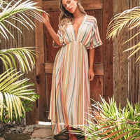 Pink Multi Stripe Kimono Sleeve Midi Dress - FINAL SALE