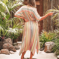 Pink Multi Stripe Kimono Sleeve Midi Dress - FINAL SALE
