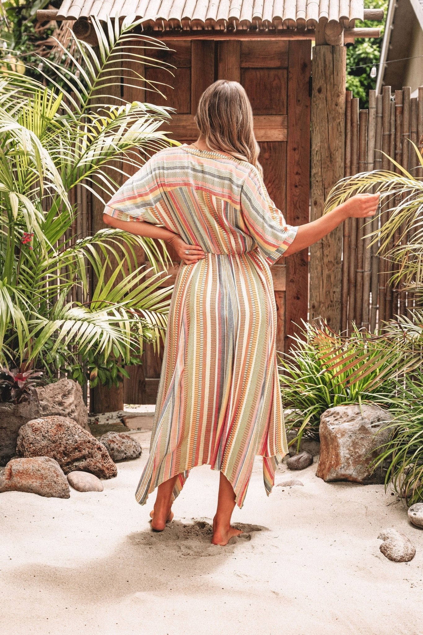 Pink Multi Stripe Kimono Sleeve Midi Dress - FINAL SALE