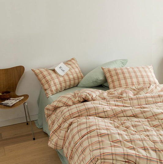 Plaid Bedding Set / Yellow + Mint Green