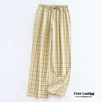 Plaid Washed Cotton Pajama Pants / Blue