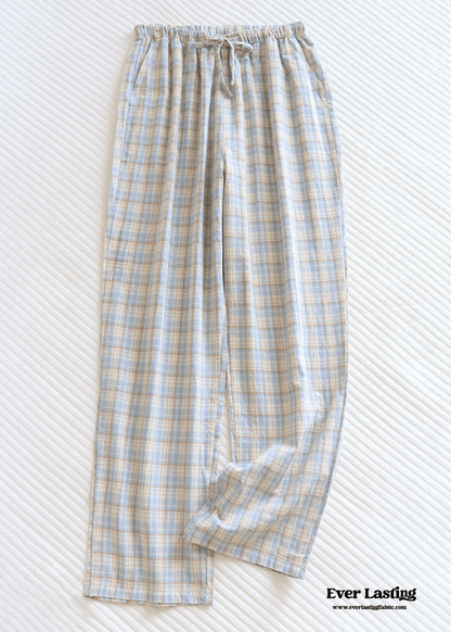 Plaid Washed Cotton Pajama Pants / Blue