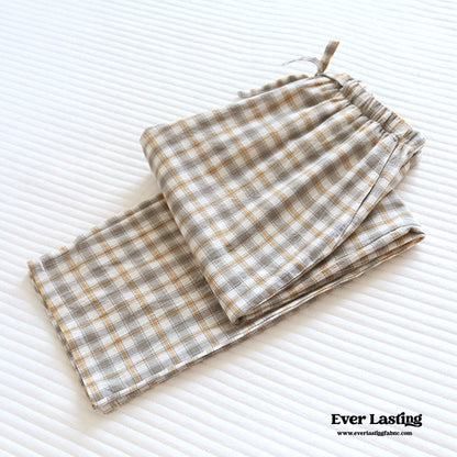 Plaid Washed Cotton Pajama Pants / Blue