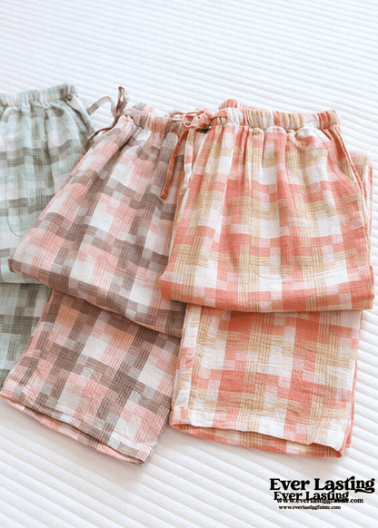 Plaid Washed Cotton Pajama Pants / Blue