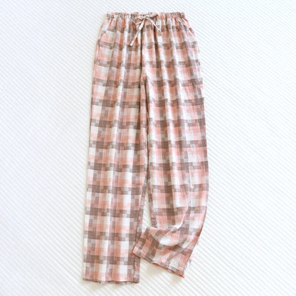 Plaid Washed Cotton Pajama Pants / Orange