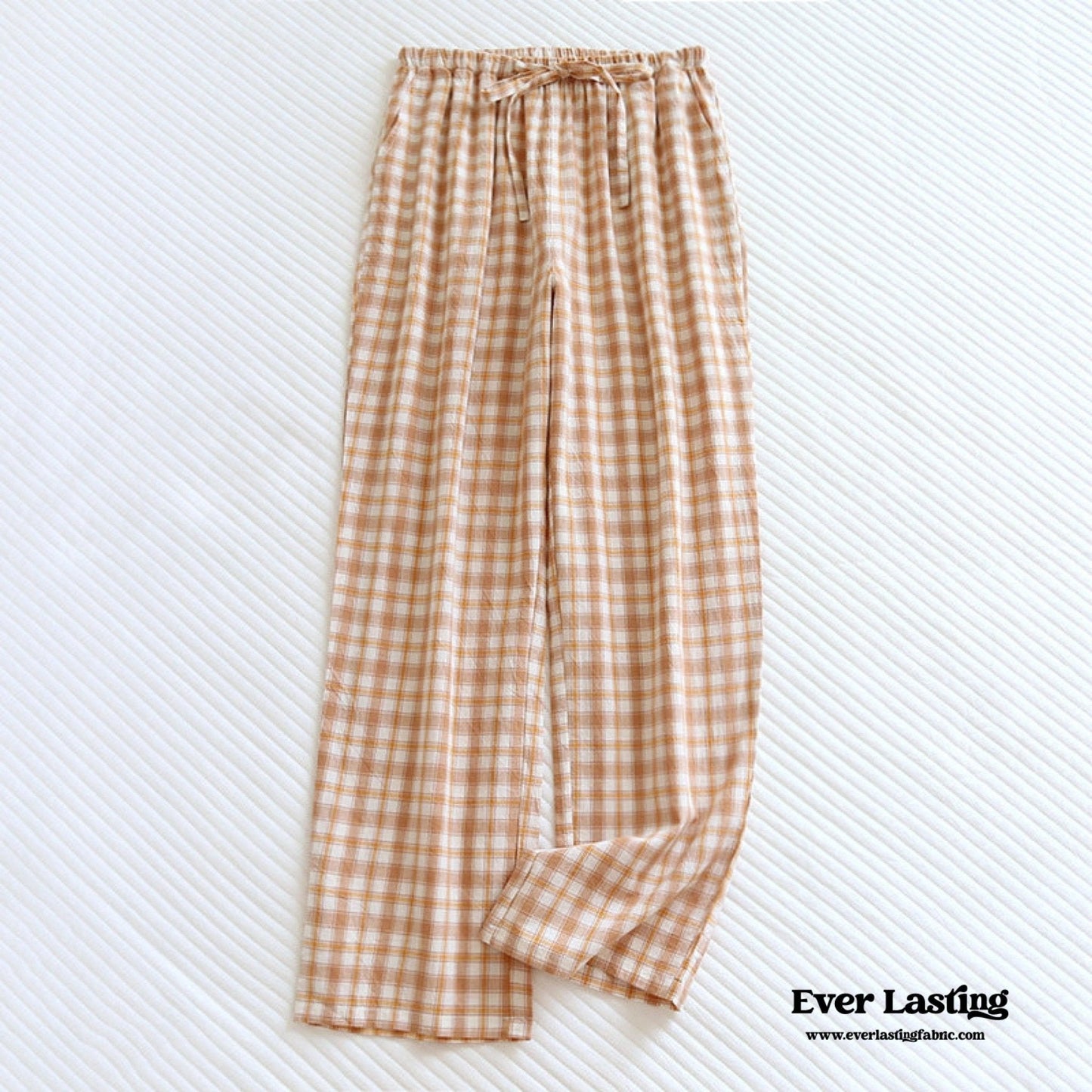 Plaid Washed Cotton Pajama Pants / Pink