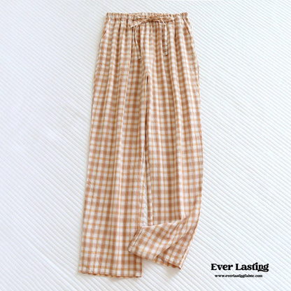 Plaid Washed Cotton Pajama Pants / Pink