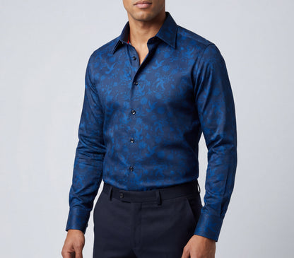Jonny  Button-Up Shirt With Contrast Details // Navy // Contemporary Fit (Regular)- final sale