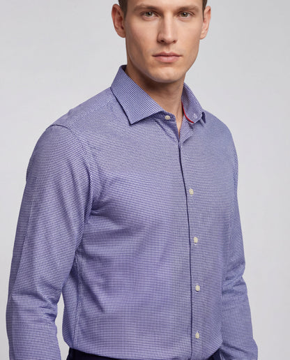 Blue Long Sleeve Shirt with contract trimming// Dual cuffs// contemporary fit- Final Sale