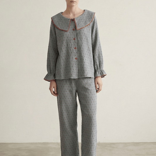 Polka Dot Cute Collared Pajama Set