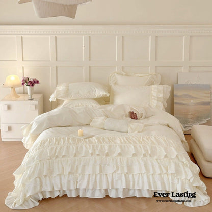 Princess Ruffle Lace Washed Cotton Bedding Set / Pink