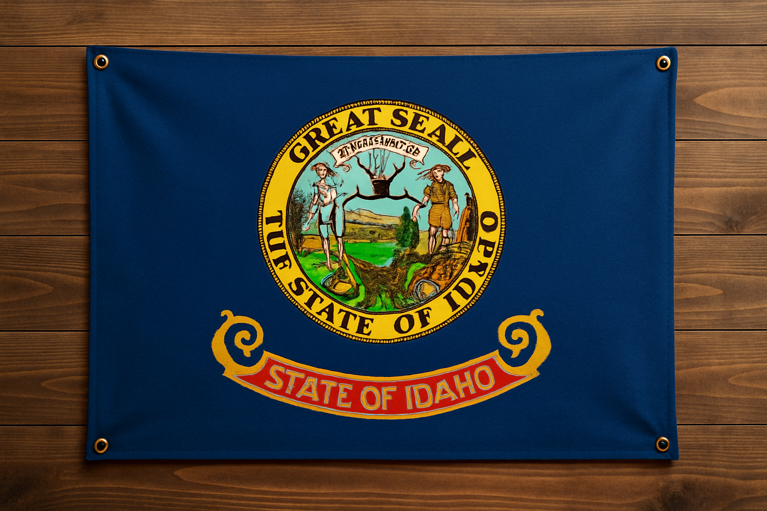 Idaho Flag with Grommets Along the Edges for Wall Hanging