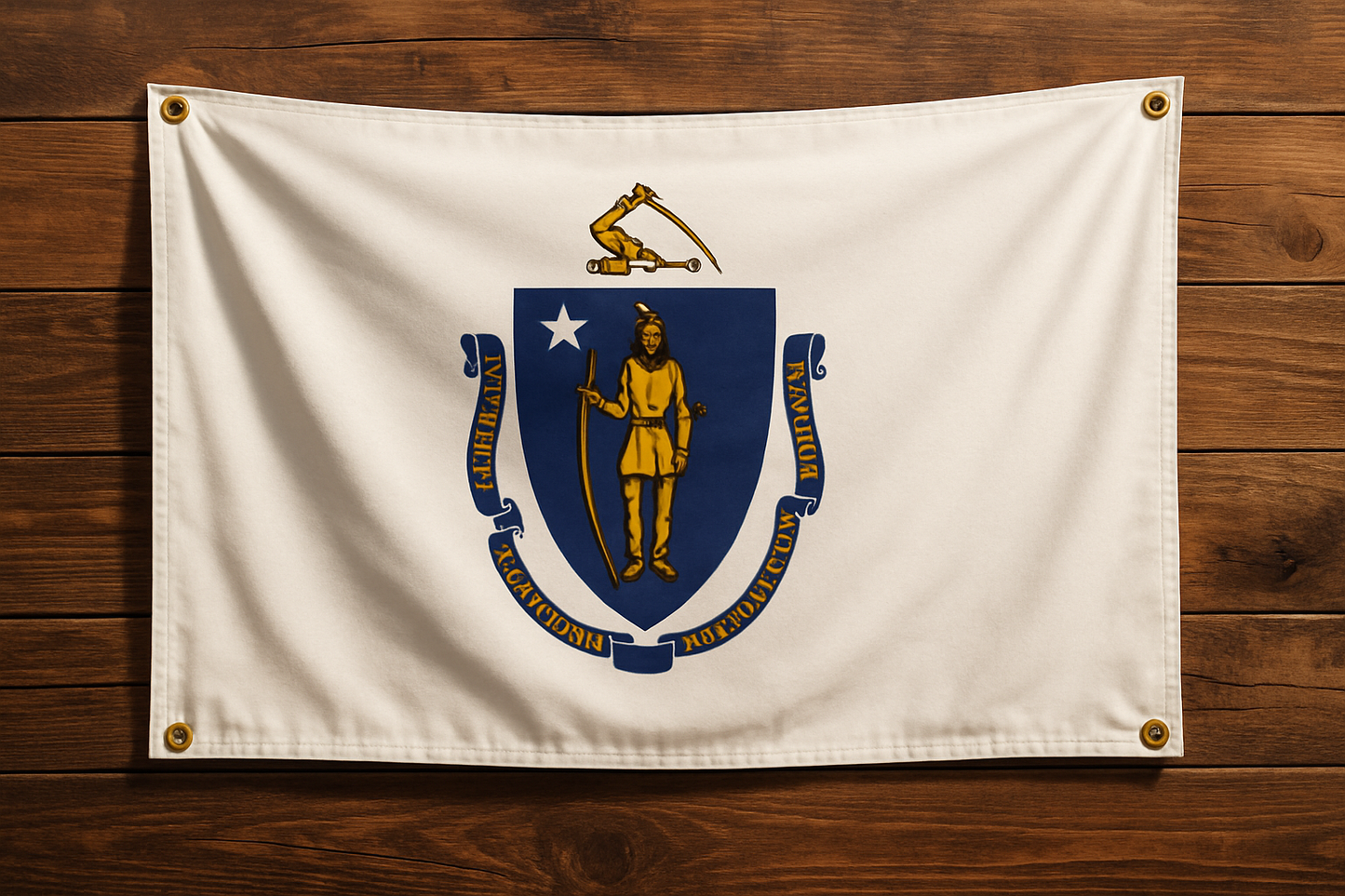 Massachusetts Flag with Grommets Along the Edges for Wall Hanging