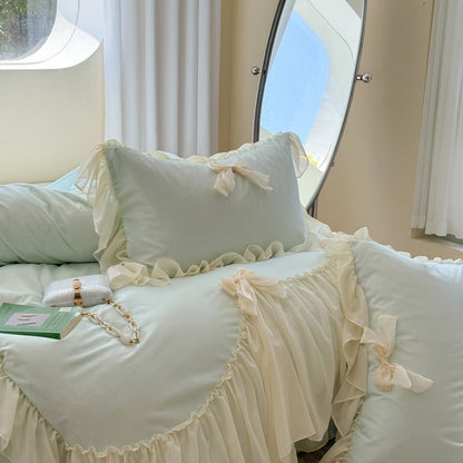 Ribbon Bow Airy Lace Bedding Set / Baby Pink