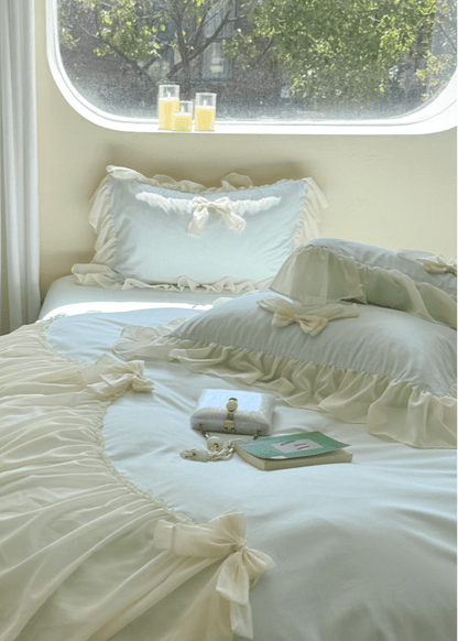 Ribbon Bow Airy Lace Bedding Set / Baby Pink