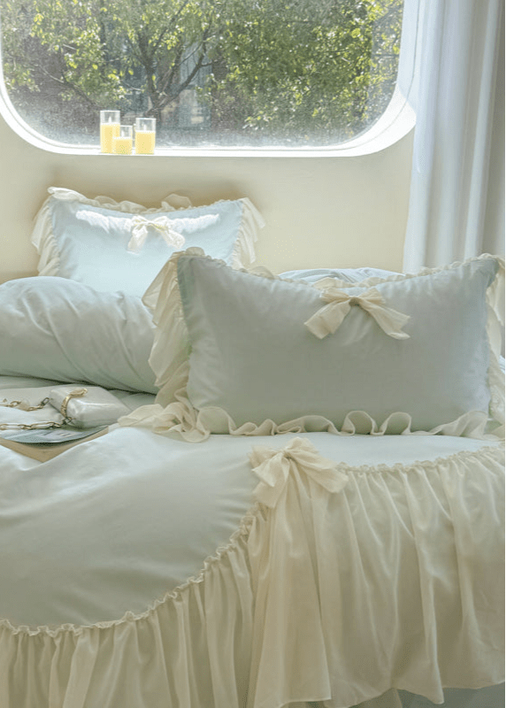Ribbon Bow Airy Lace Bedding Set / Baby Pink