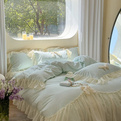 Ribbon Bow Airy Lace Bedding Set / Blue