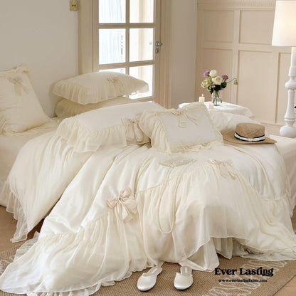 Ribbon Bow Airy Lace Bedding Set / Blue