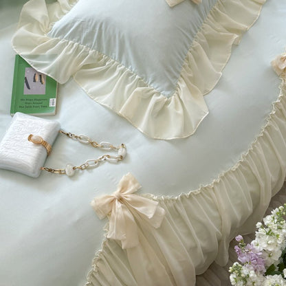 Ribbon Bow Airy Lace Bedding Set / Cream White