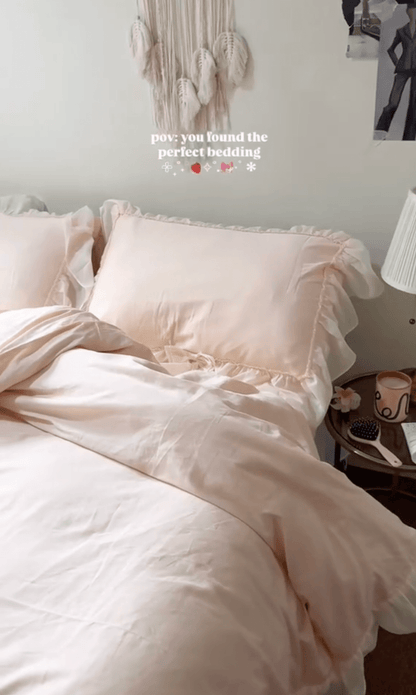 Ribbon Bow Airy Lace Bedding Set / Cream White