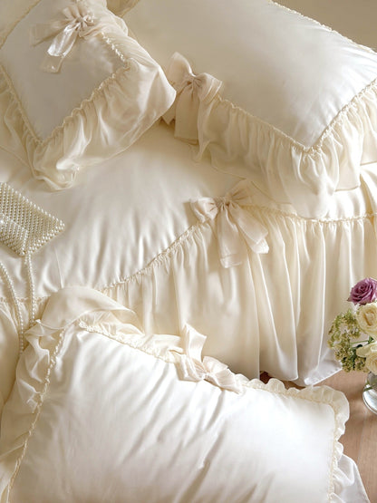 Ribbon Bow Airy Lace Bedding Set / Cream White