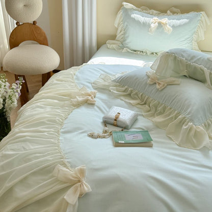 Ribbon Bow Airy Lace Bedding Set / Cream White