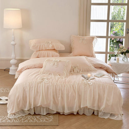 Ribbon Bow Airy Lace Bedding Set / Cream White