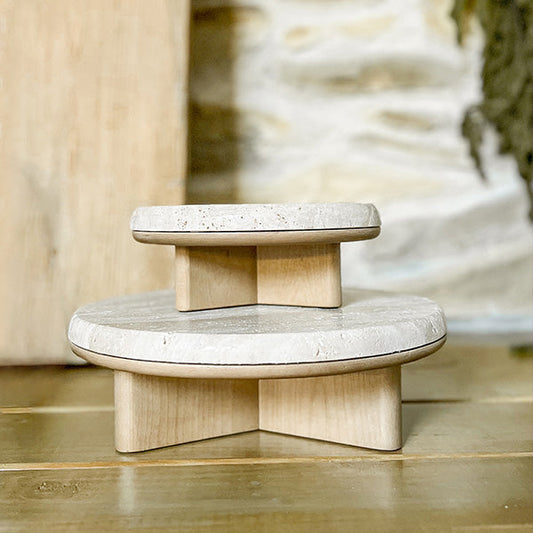 Stone Top Wood Round Decorative Risers, Set of Two