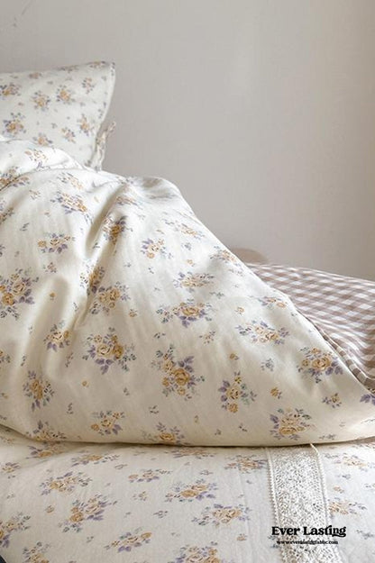 Rosalie Floral Lace Gingham Bedding Set / Pink