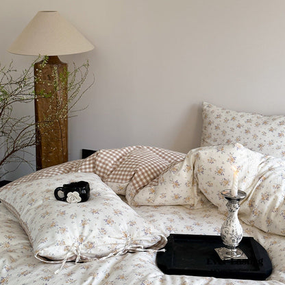 Rosalie Floral Lace Gingham Bedding Set / Pink
