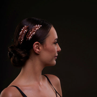 Rose  Gold Crystal Leaf Hair Comb Set