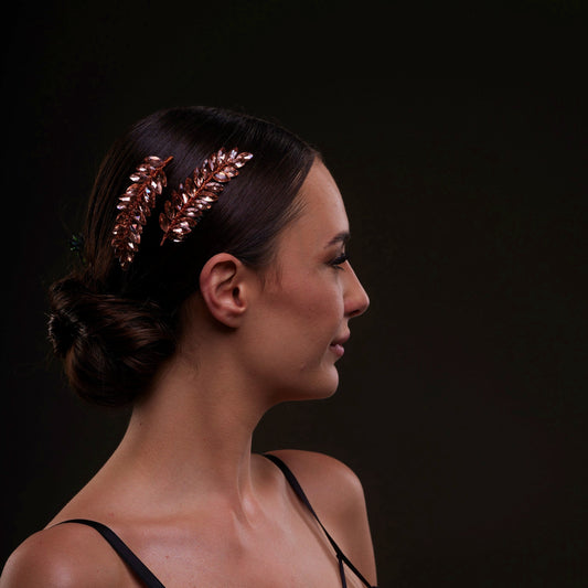 Rose  Gold Crystal Leaf Hair Comb Set